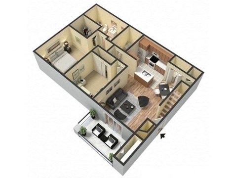Floor plan for 2 beds, 2 baths, 950 sqft